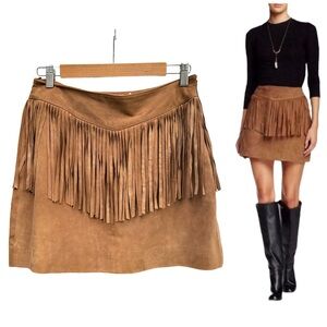 WALTER BAKER Suede Fringe Riley Skirt Sz 2 Western Cowgirl Coachella Cottagecore